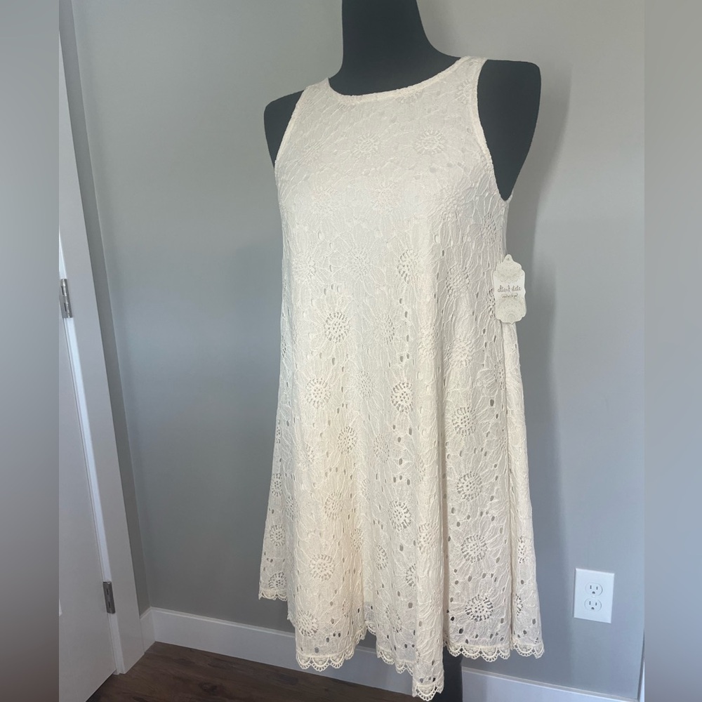 Altar’d State S Off-White Mini Lace Dress NWT A Line Eyelet Cream Boho Chic